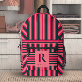 Mochila Impresa Fucsia Monograma de Rayas Chevron Art Déco Negro