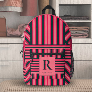 Mochila Impresa Fucsia Monograma de Rayas Chevron Art Déco Negro