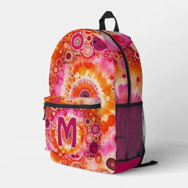 Mochila Impresa Fun Bold Orange Hot Pink Batik Circles Art Pattern (Esquina derecha trasera )