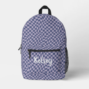 Mochila Impresa Fun Retro Wavy Check Purple Monograma Nombre
