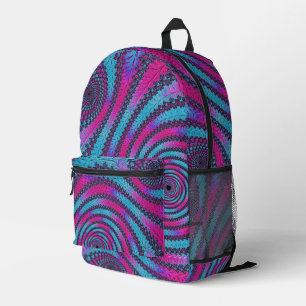Mochila Impresa Funky Neon Vibrante Magenta y Cian Espiral Fractal