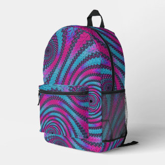 Mochila Impresa Funky Neon Vibrante Magenta y Cian Espiral Fractal