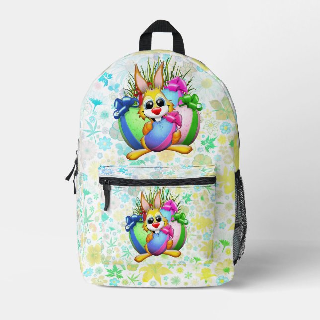 Mochila Impresa Funny Bunny biting an Easter Egg (Anverso)