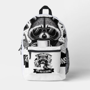 Mochila Impresa Funny Coffee Raccoon – Caffeine & Bad Choices Art