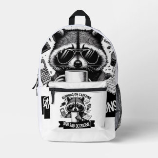 Mochila Impresa Funny Coffee Raccoon – Caffeine & Bad Choices Art