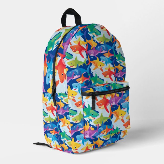 Mochila Impresa Funny fiesta de cumpleaños de tiburón arco iris (Esquina izquierda trasera)