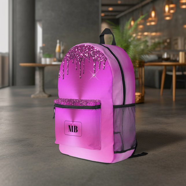 Mochila Impresa Fuschia Purpurina metálico Drip Monogramado (Subido por el creador)