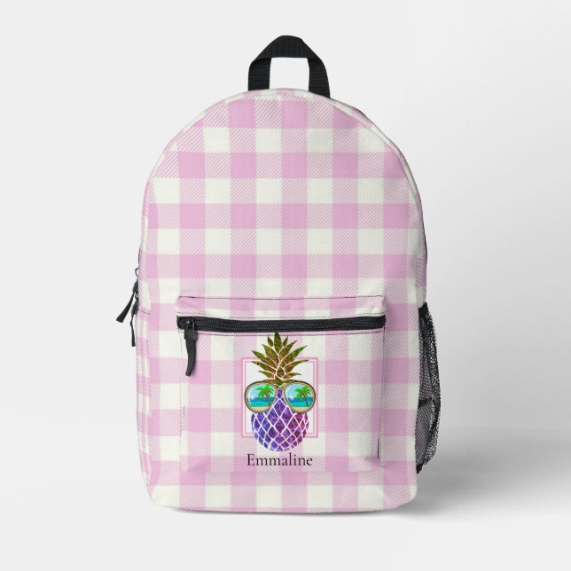 Mochila Impresa Gafas de sol clásicas de piña rosa y blanca (Anverso)