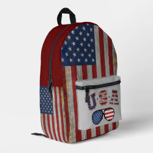 Mochila Impresa Gafas de sol con bandera estadounidense desgastada