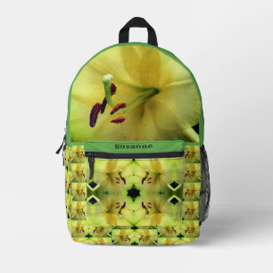 Mochila Impresa Gasolina amarilla de flores pepitas espejo persona