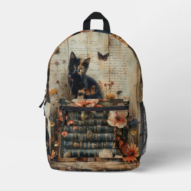Mochila Impresa Gatito con libros (Anverso)