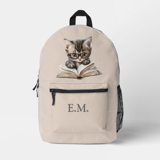 Mochila Impresa Gatito Inteligente con Gafas Personalizado (Anverso)