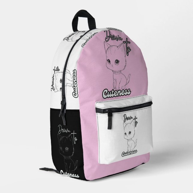 Mochila Impresa Gatito monocromo con vibraciones de juego (Esquina izquierda trasera)