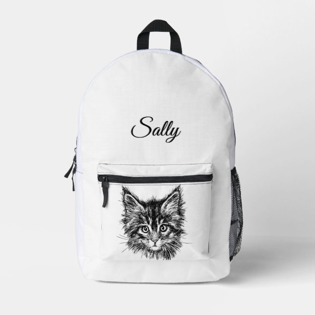 Mochila Impresa Gatito negro y blanco cara personal (Anverso)
