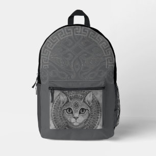 Mochila Impresa Gato Antiguo Vintage, Estilo Antigua Grecia,Gris