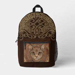Mochila Impresa Gato Antiguo Vintage,Estilo Antigua Grecia,Marrón 