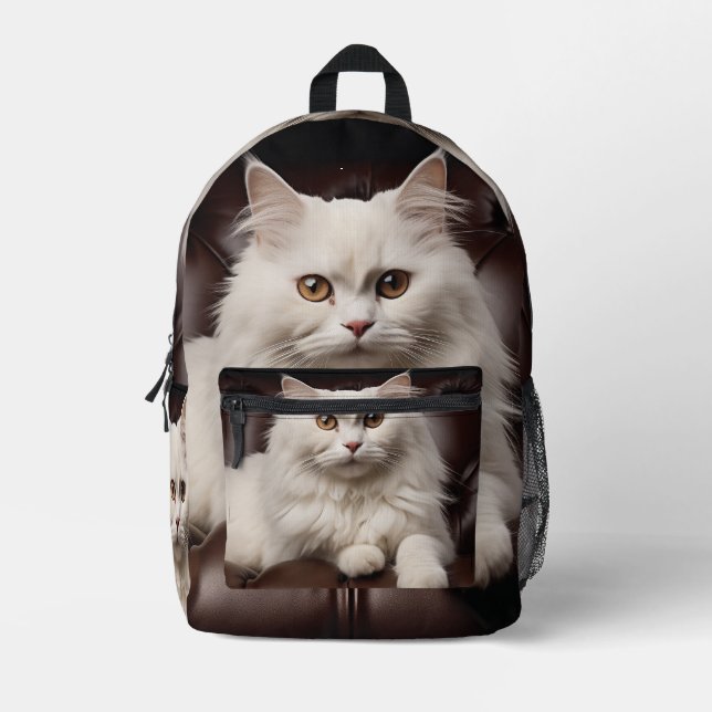 Mochila Impresa Gato blanco majestuoso (Anverso)
