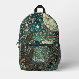Mochila Impresa Gato boho cielo nocturno estrellado bosque