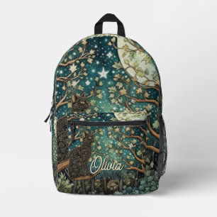 Mochila Impresa Gato boho cielo nocturno estrellado bosque