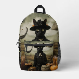 Mochila Impresa Gato Bruja con Calabazas 
