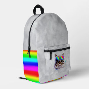 Mochila Impresa Gato con peluca y gafas de sol (Cuadro #3 + RGB)