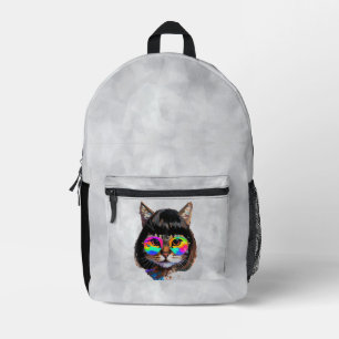 Mochila Impresa Gato con peluca y gafas de sol (Cuadro #9)