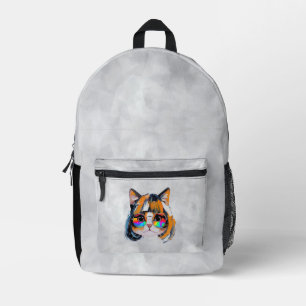 Mochila Impresa Gato con peluca y gafas de sol (Pintura #2)
