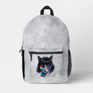 Mochila Impresa Gato con peluca y gafas de sol (Pintura #6)
