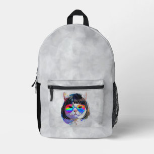 Mochila Impresa Gato con peluca y gafas de sol (Pintura #7)