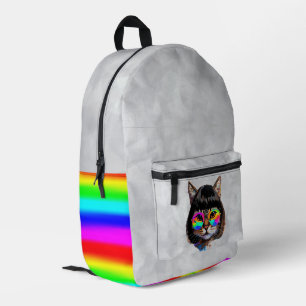 Mochila Impresa Gato con peluca y gafas de sol (pintura #9 + RGB)