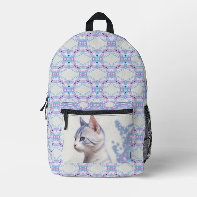 Mochila Impresa Gato de galaxia azul de niño, (Anverso)