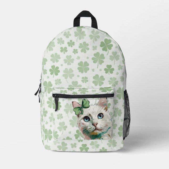 Mochila Impresa Gato de Shamrock con ojos azules (Anverso)