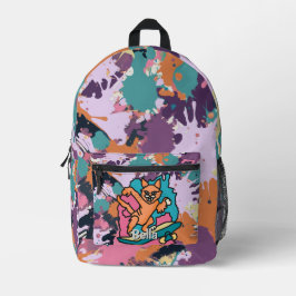 Mochila Impresa Gato de Street Retro en Skateboard | Divertido