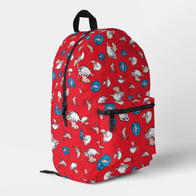Mochila Impresa Gato En El Gorra | El patrón rojo de los peces (Esquina izquierda trasera)