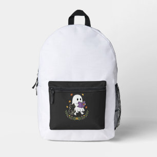 Mochila Impresa Gato Fantasma de Halloween Leyendo Libro Diseño Fl