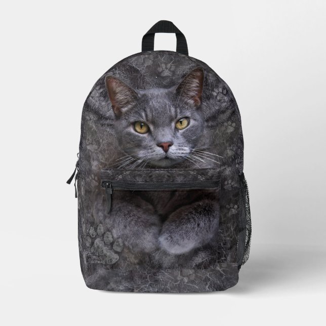 Mochila Impresa Gato gris (Anverso)