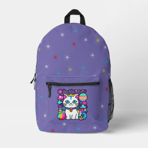 Mochila Impresa Gato Kitty Cósmico Blanco Lindo