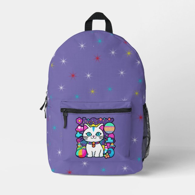 Mochila Impresa Gato Kitty Cósmico Blanco Lindo (Anverso)
