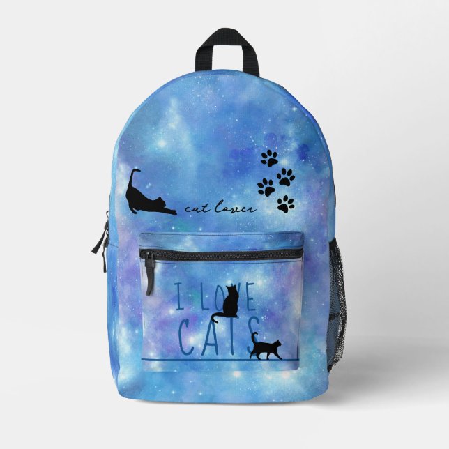Mochila Impresa Gato Lover Blue Watercolor Galaxy Niños (Anverso)