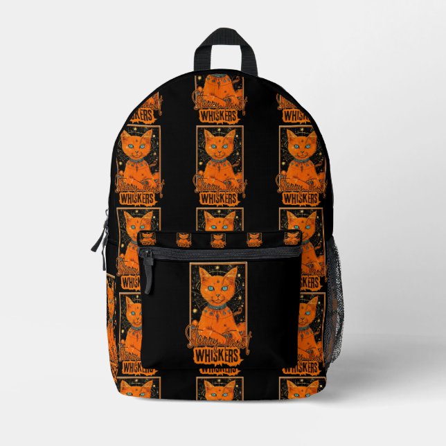 Mochila Impresa Gato místico y tarot | Naranja Feline Art (Anverso)