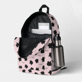 Mochila Impresa Gato Negro Adorable Patrón Rosa Meow Gatito