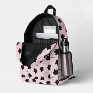 Mochila Impresa Gato Negro Adorable Patrón Rosa Meow Gatito