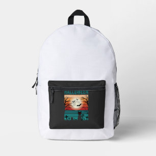 Mochila Impresa Gato Negro De Halloween Luna Cementerio Retro Vect