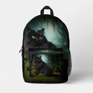 Mochila Impresa Gato negro esponjoso en nombre de bosques misty
