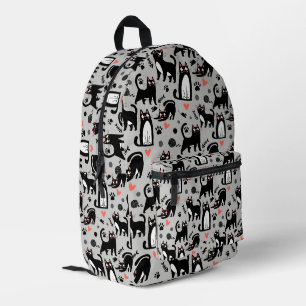 Mochila Impresa Gato negro lindo patrón continuo en un gris claro