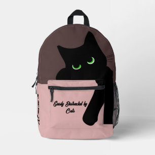 Mochila Impresa Gato Negro Monograma de Moda Espiando