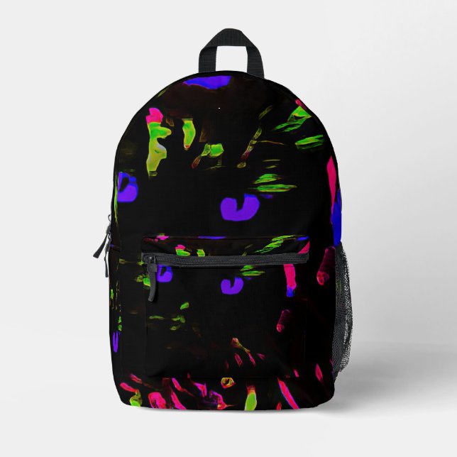 Mochila Impresa Gato negro neón con ojos brillantes (Anverso)