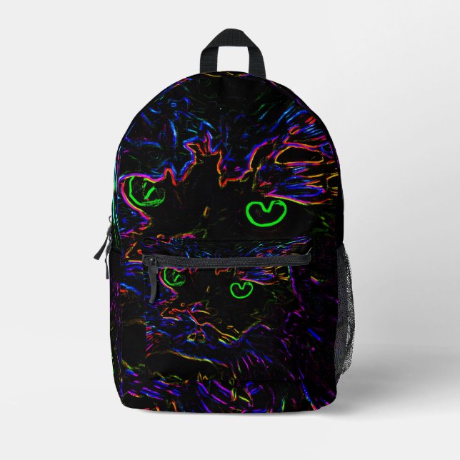 Mochila Impresa Gato Neon Glow (Anverso)