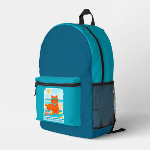 Mochila Impresa Gato Rojizo en la Playa Necesito el Mar Verano