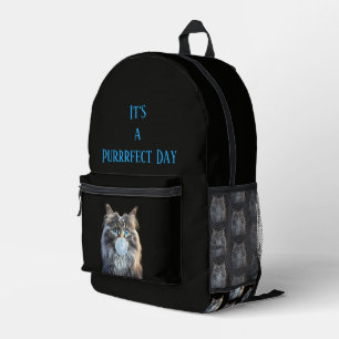 Mochila Impresa Gato soplando chicle azul "Es un día perfecto"